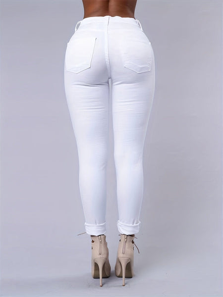 Women's White Distressed Stretch Skinny Jeans