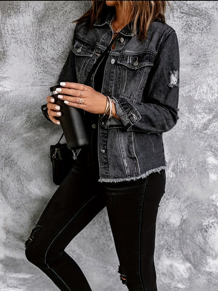 Women's Distressed Denim Jacket in Denim jackets