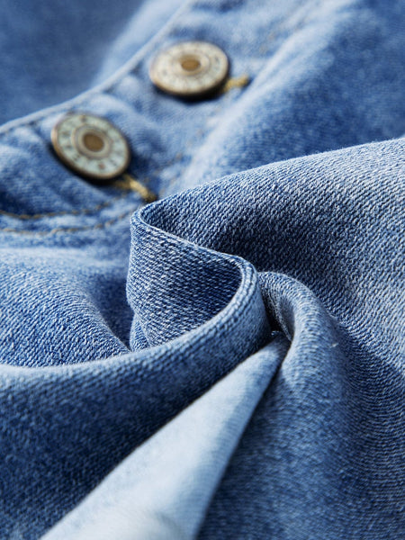 Roll Edge Dusk Blue High Rise Denim Shorts with Button Fly