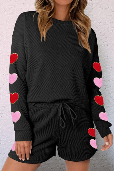 Romantic Black Heart Chenille Two-Piece Set