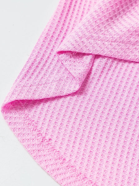 Romantic Bonbon Waffle Knit Exposed Seam High Low Blouse