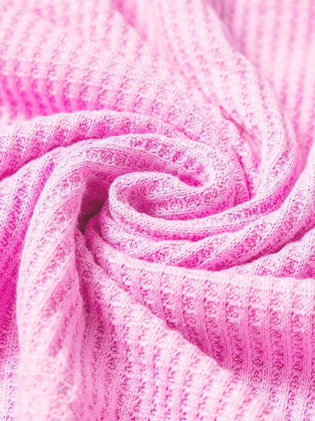 Romantic Bonbon Waffle Knit Exposed Seam High Low Blouse