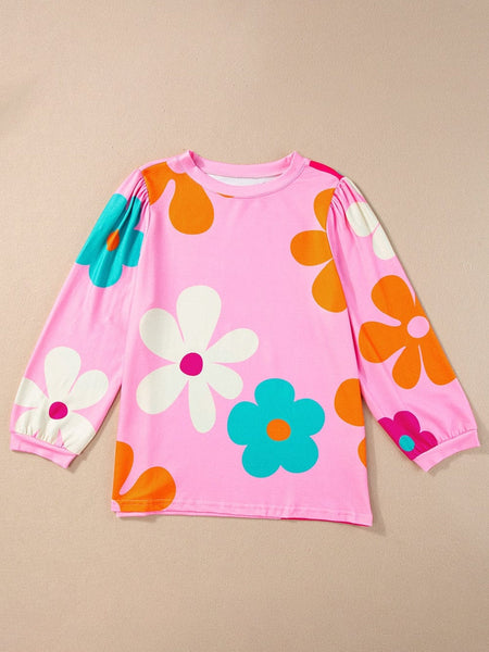 Rose Floral Print Bracelet Sleeve Top for Women