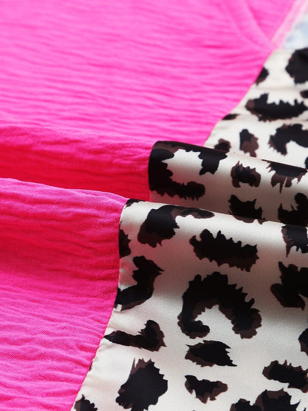Rose Leopard Colorblock V-Neck Blouse