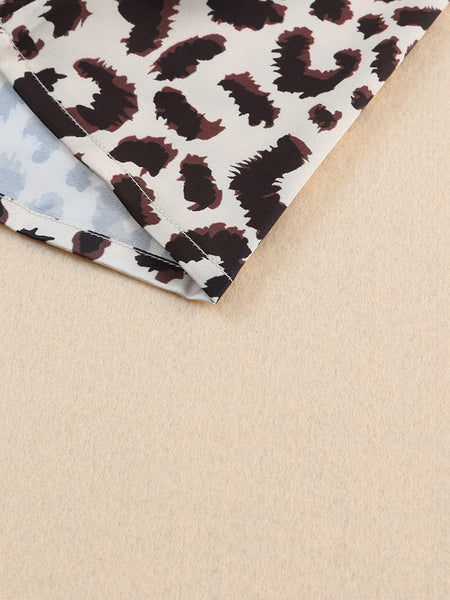 Rose Leopard Colorblock V-Neck Blouse