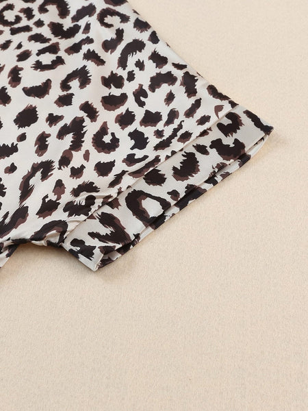 Rose Leopard Colorblock V-Neck Blouse