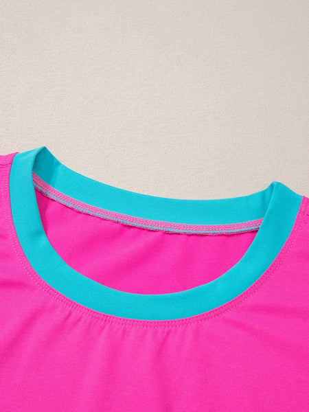 Rose Red Colorblock Cap Sleeve Tee and Shorts Set