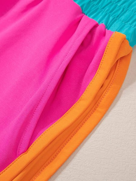 Rose Red Colorblock Cap Sleeve Tee and Shorts Set