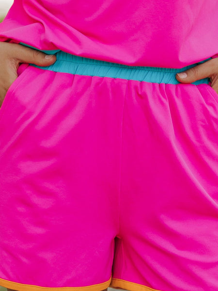Rose Red Colorblock Cap Sleeve Tee and Shorts Set