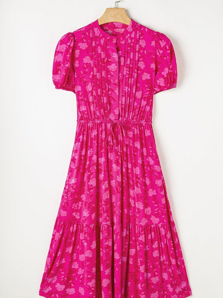 Tiered Midi Dress with Puff Sleeves