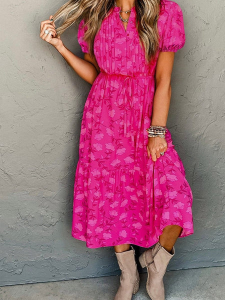 Tiered Midi Dress with Puff Sleeves