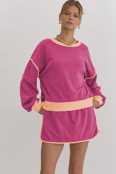 Women's Rose Red and Terracotta Color Block Skort Set with Cinch Waist with practical styling and dependable silhouette control.