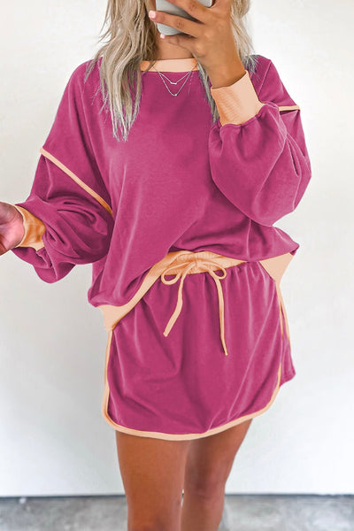 Women's Rose Red and Terracotta Color Block Skort Set with Cinch Waist with practical styling and dependable silhouette control.