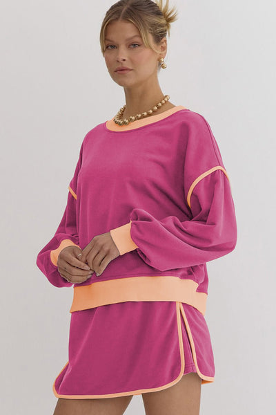 Women's Rose Red and Terracotta Color Block Skort Set with Cinch Waist with practical styling and dependable silhouette control.
