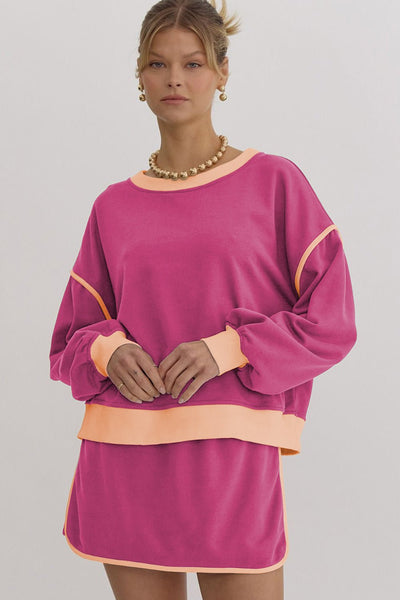Women's Rose Red and Terracotta Color Block Skort Set with Cinch Waist with practical styling and dependable silhouette control.