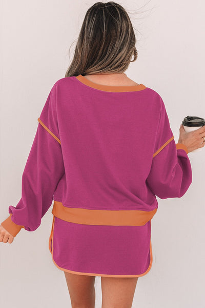 Women's Rose Red and Terracotta Color Block Skort Set with Cinch Waist with practical styling and dependable silhouette control.