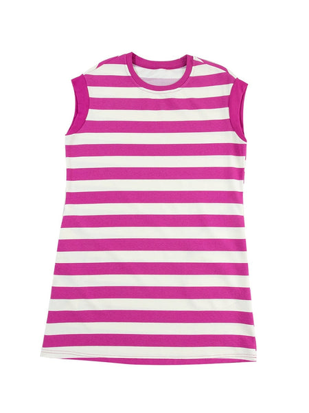 Rose Striped Cap Sleeve Pocket Shift T-shirt Dress