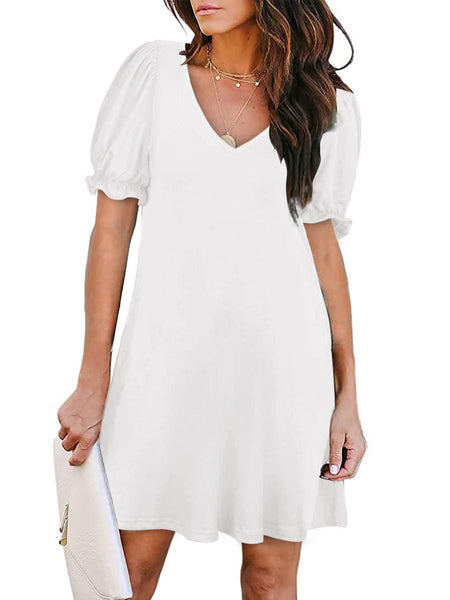 Women's Round Neck Flounce Sleeve Pockets Mini Dress