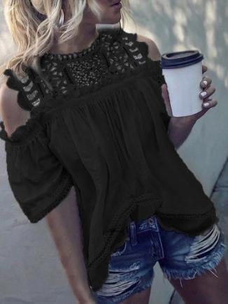 Round Neck Off Shoulder Cut-out Short Sleeve T Shirt