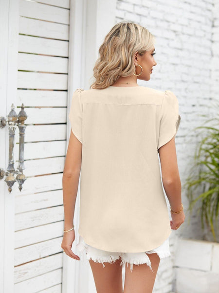 Round neck petal sleeve chiffon short sleeve loose women's T-shirt top