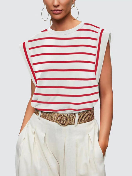 Round neck raglan patchwork striped casual T-shirt top
