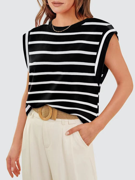 Round neck raglan patchwork striped casual T-shirt top