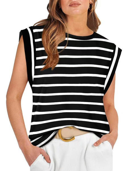 Round neck raglan patchwork striped casual T-shirt top