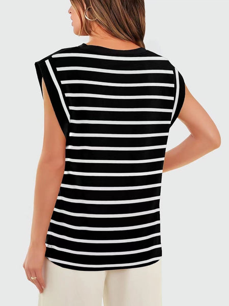 Round neck raglan patchwork striped casual T-shirt top