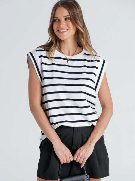Round neck raglan patchwork striped casual T-shirt top