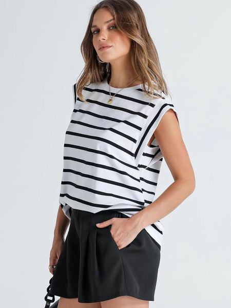 Round neck raglan patchwork striped casual T-shirt top