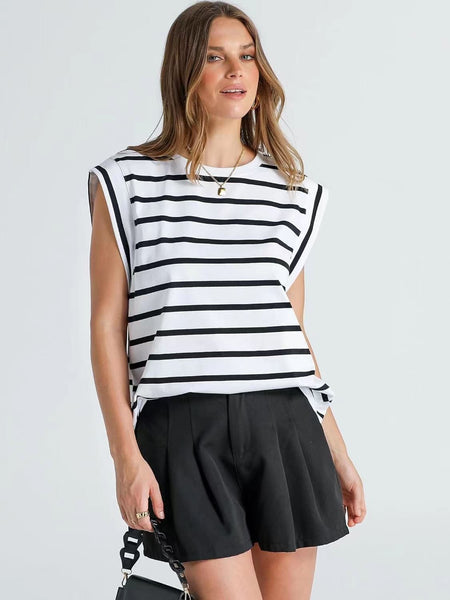 Round neck raglan patchwork striped casual T-shirt top