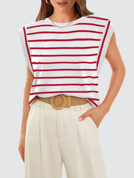 Round neck raglan patchwork striped casual T-shirt top