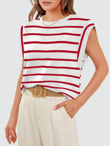 Round neck raglan patchwork striped casual T-shirt top