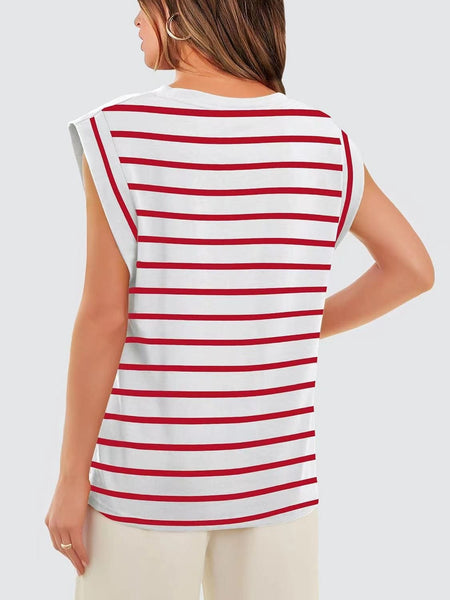 Round neck raglan patchwork striped casual T-shirt top