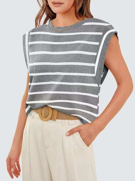 Round neck raglan patchwork striped casual T-shirt top