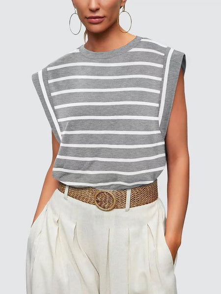 Round neck raglan patchwork striped casual T-shirt top
