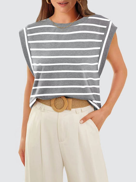Round neck raglan patchwork striped casual T-shirt top