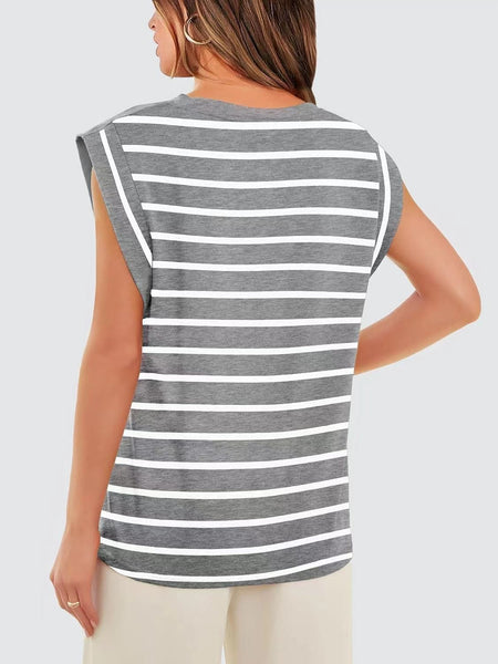 Round neck raglan patchwork striped casual T-shirt top