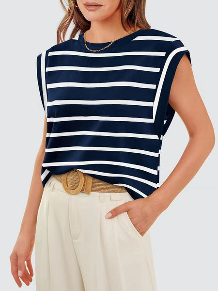 Round neck raglan patchwork striped casual T-shirt top