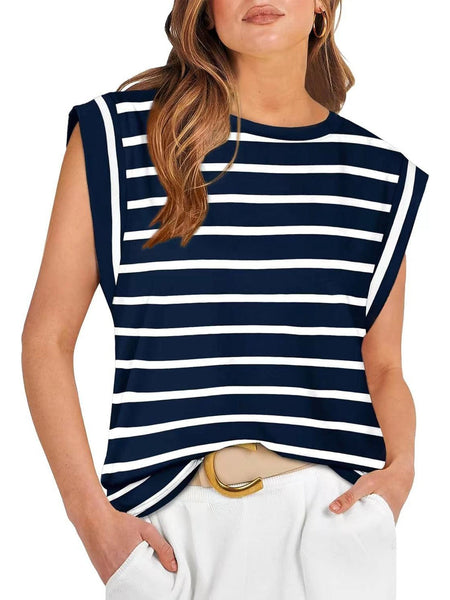 Round neck raglan patchwork striped casual T-shirt top