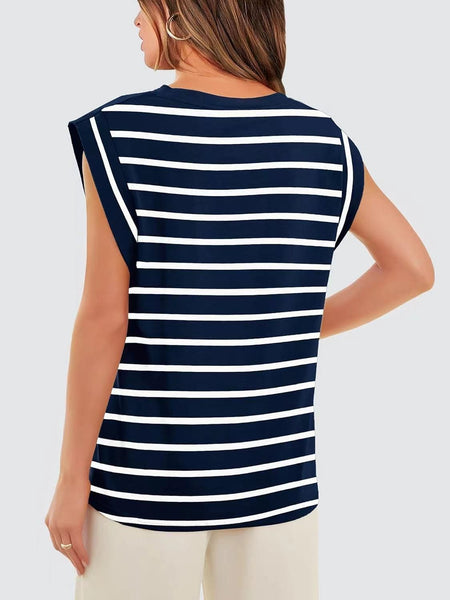 Round neck raglan patchwork striped casual T-shirt top