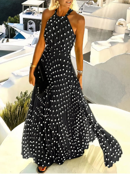Women's Round Neck Sleeveless Polka Dot Print Dress