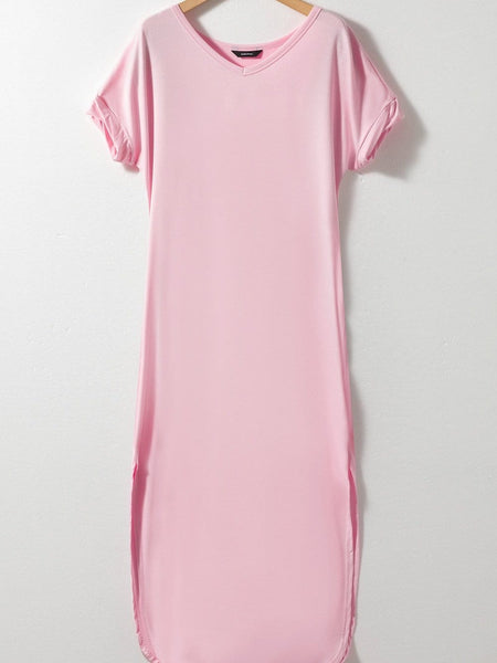 Round Neck Solid Color Sleeveless Split Dress