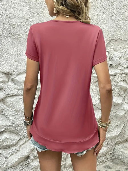Ruffled Hem Tee with Crew Neck, Short Sleeves - Women's Casual Spring & Summer Top