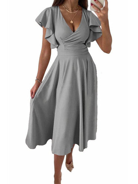 Fashion Slim Pleated Sexy And Elegant Pure Color Maxi Dress