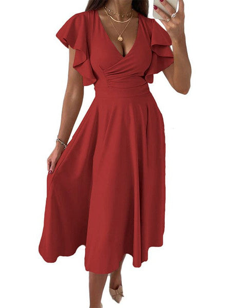 Fashion Slim Pleated Sexy And Elegant Pure Color Maxi Dress