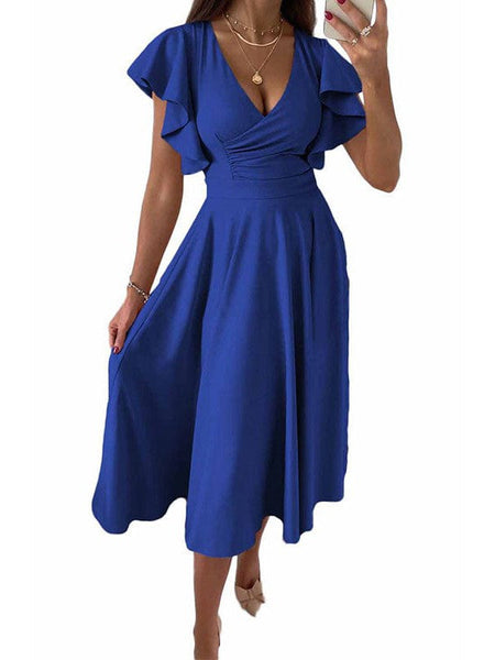Fashion Slim Pleated Sexy And Elegant Pure Color Maxi Dress