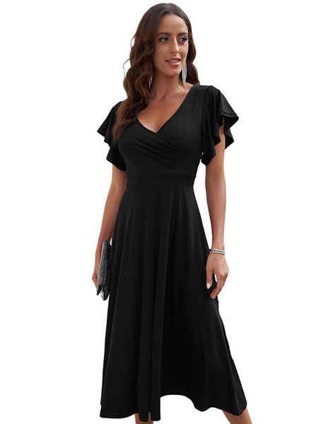 Fashion Slim Pleated Sexy And Elegant Pure Color Maxi Dress