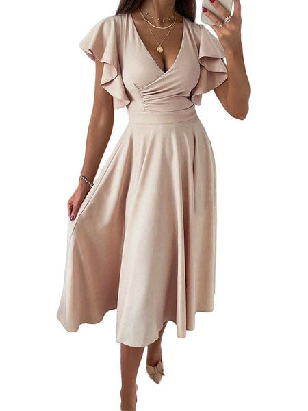 Fashion Slim Pleated Sexy And Elegant Pure Color Maxi Dress