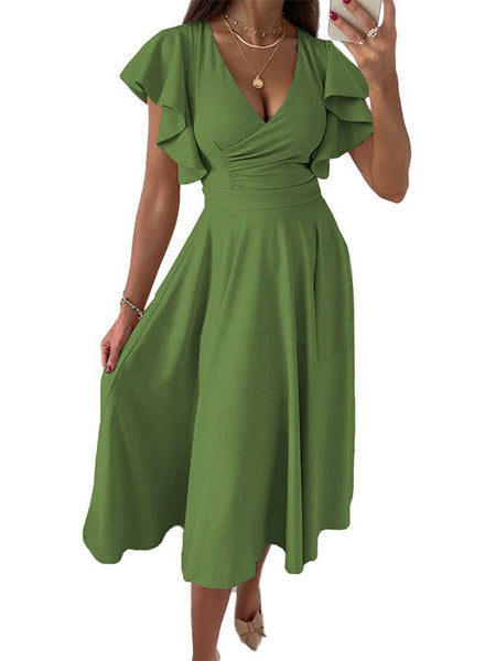 Fashion Slim Pleated Sexy And Elegant Pure Color Maxi Dress